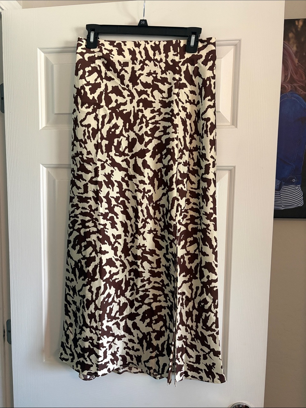 Skies Are Blue Brown and Cream Abstract Print Maxi Skirt